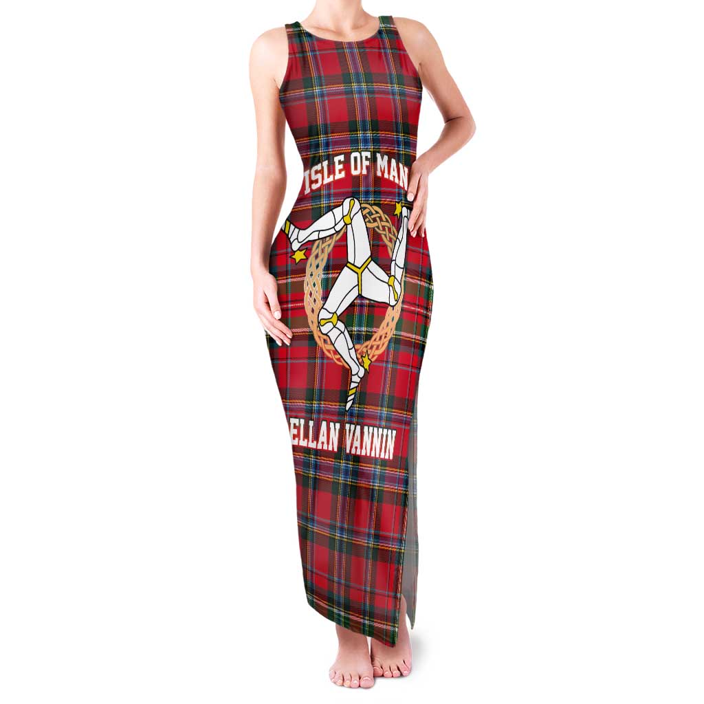 Personalized Isle of Man Triskelion Tank Maxi Dress Celtic Knots with Red Tartan