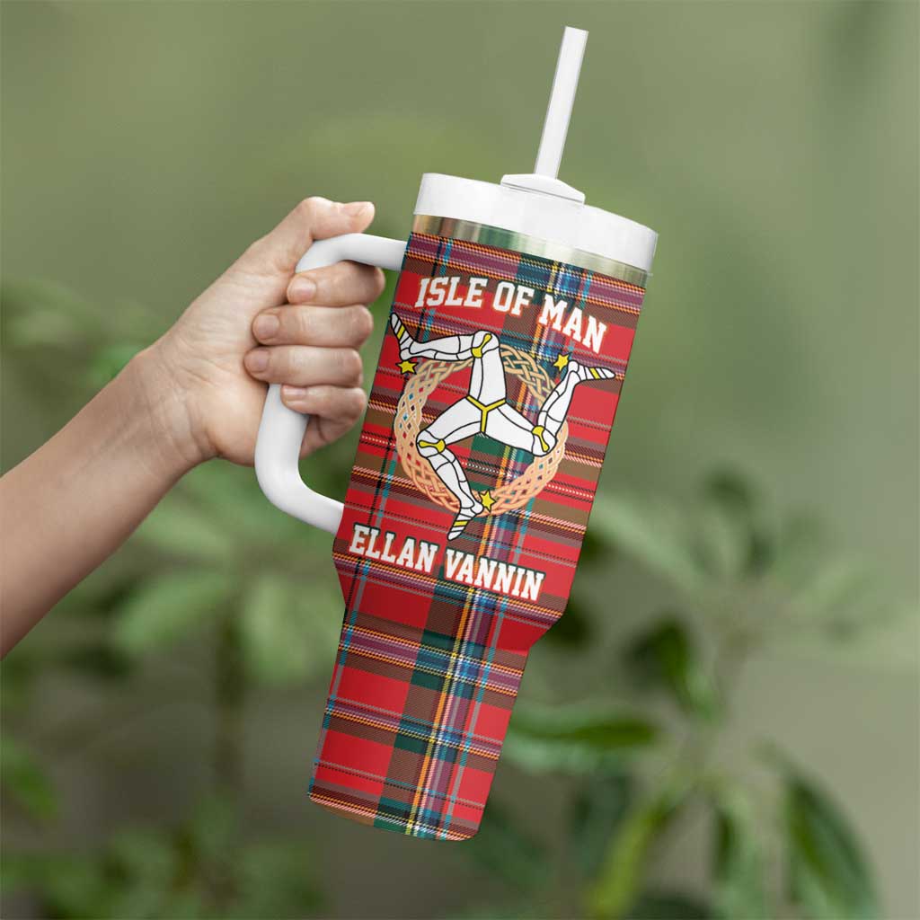 Personalized Isle of Man Triskelion Tumbler With Handle Celtic Knots with Red Tartan