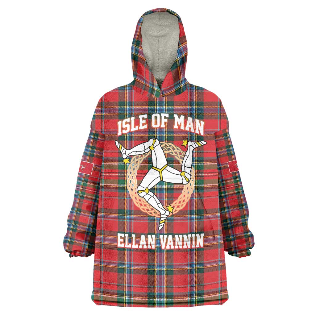 Personalized Isle of Man Triskelion Wearable Blanket Hoodie Celtic Knots with Red Tartan