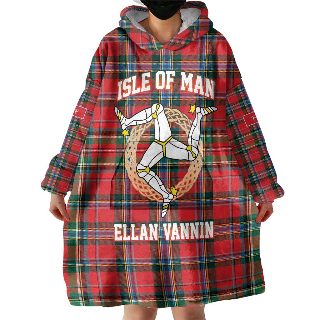 Personalized Isle of Man Triskelion Wearable Blanket Hoodie Celtic Knots with Red Tartan