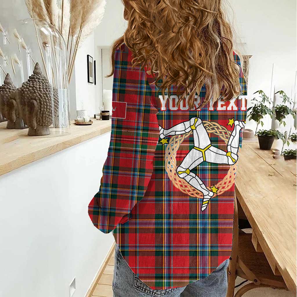 Personalized Isle of Man Triskelion Women Casual Shirt Celtic Knots with Red Tartan