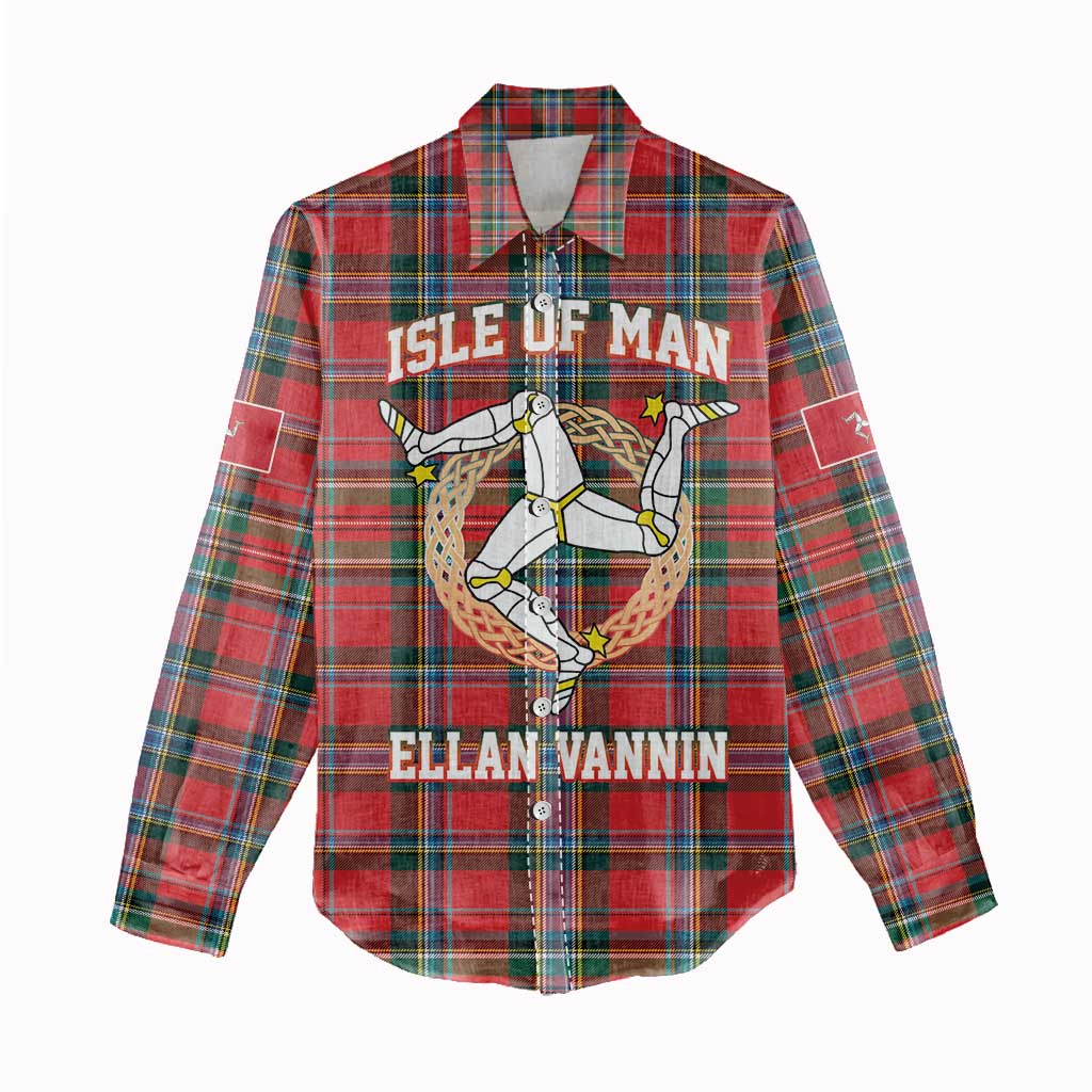 Personalized Isle of Man Triskelion Women Casual Shirt Celtic Knots with Red Tartan