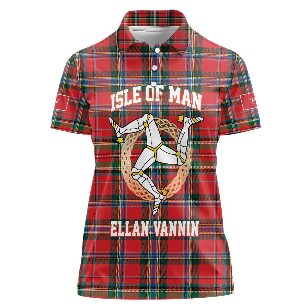 Personalized Isle of Man Triskelion Women Polo Shirt Celtic Knots with Red Tartan