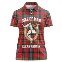 Personalized Isle of Man Triskelion Women Polo Shirt Celtic Knots with Red Tartan