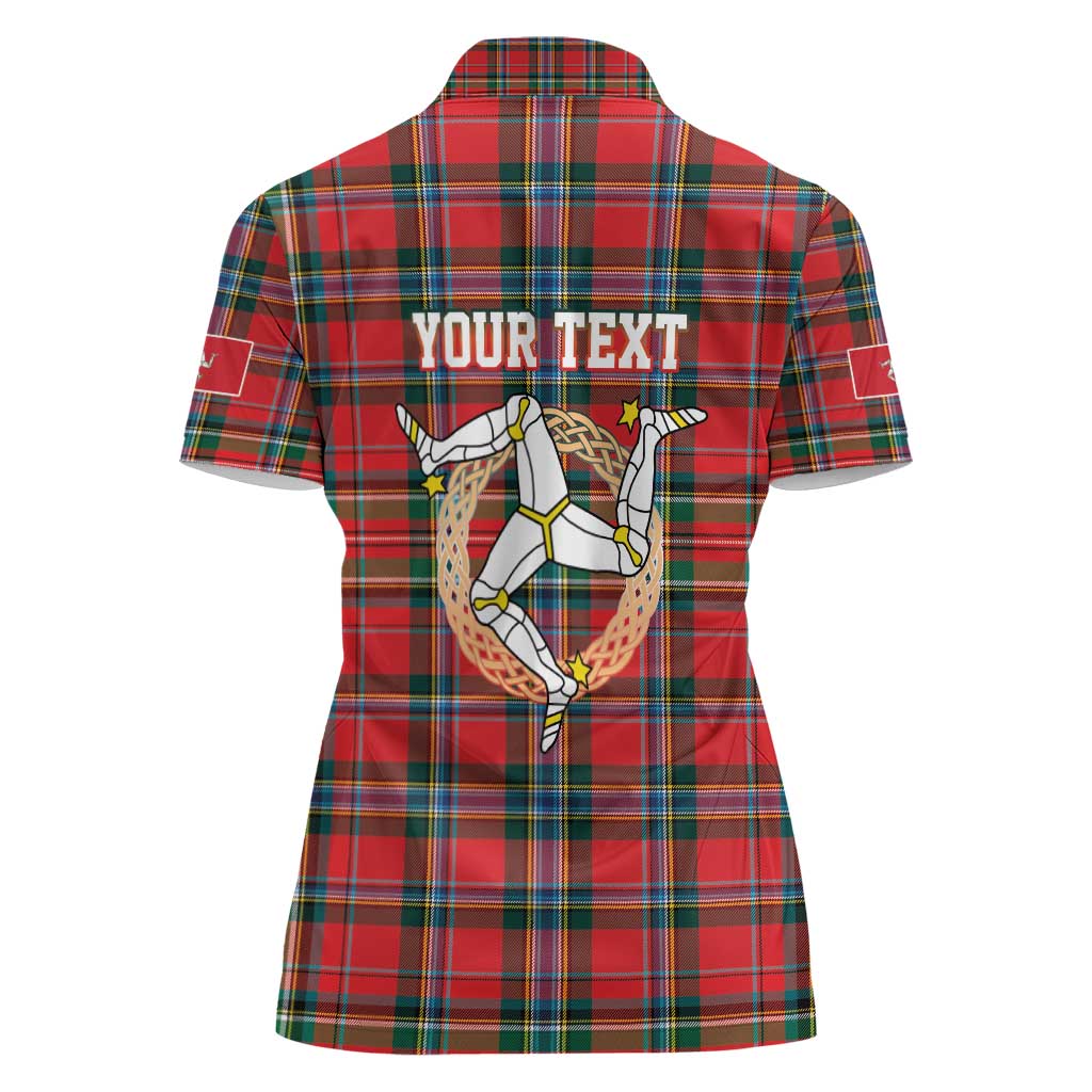 Personalized Isle of Man Triskelion Women Polo Shirt Celtic Knots with Red Tartan