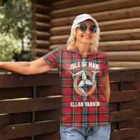 Personalized Isle of Man Triskelion Women Polo Shirt Celtic Knots with Red Tartan