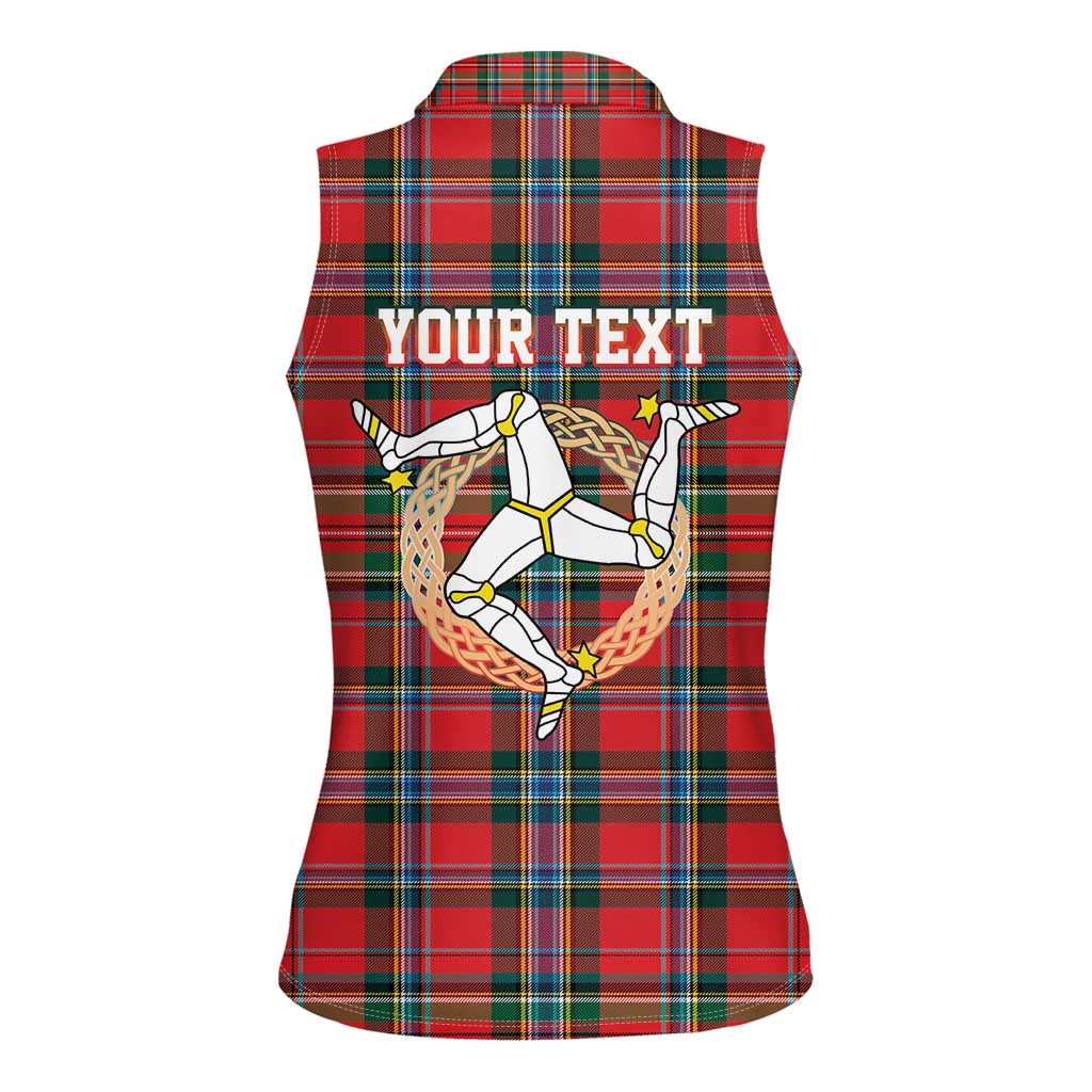 Personalized Isle of Man Triskelion Women Sleeveless Polo Shirt Celtic Knots with Red Tartan