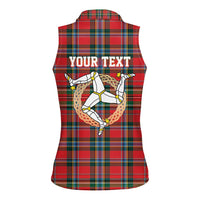 Personalized Isle of Man Triskelion Women Sleeveless Polo Shirt Celtic Knots with Red Tartan