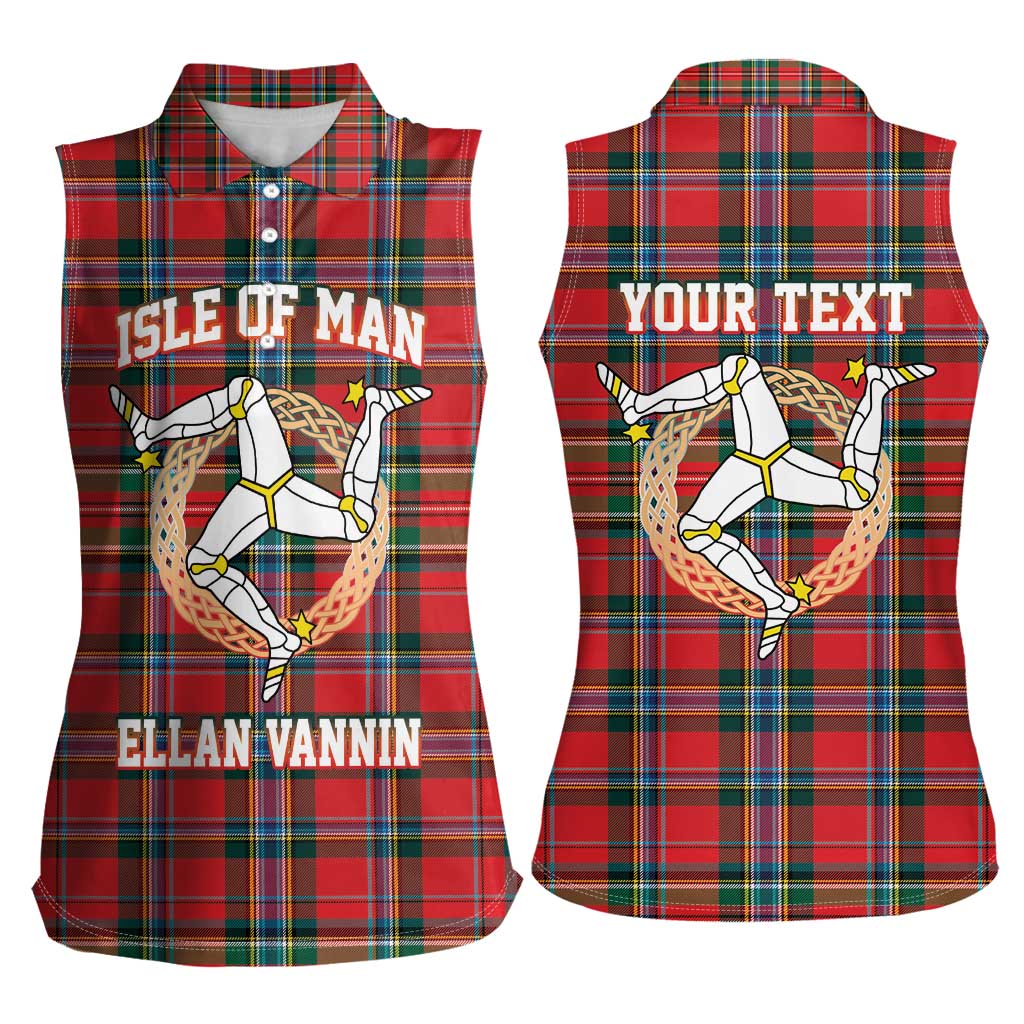 Personalized Isle of Man Triskelion Women Sleeveless Polo Shirt Celtic Knots with Red Tartan