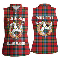 Personalized Isle of Man Triskelion Women Sleeveless Polo Shirt Celtic Knots with Red Tartan