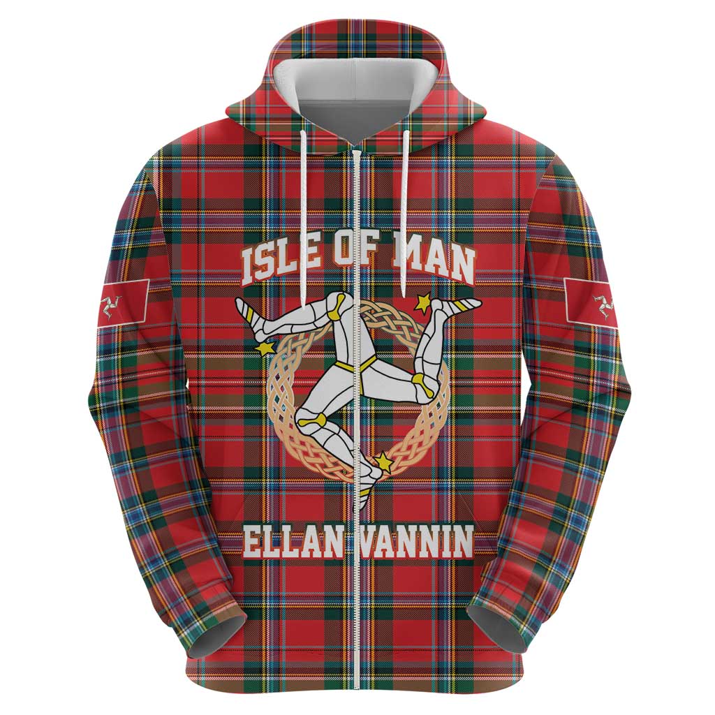 Personalized Isle of Man Triskelion Zip Hoodie Celtic Knots with Red Tartan