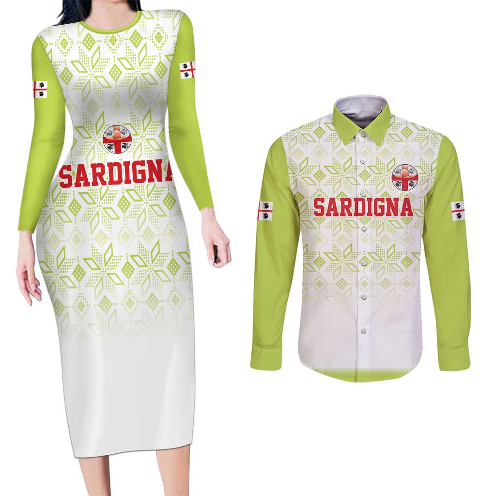 Custom Sardinia Football Couples Matching Long Sleeve Bodycon Dress and Long Sleeve Button Shirt Sardigna Sporty Style