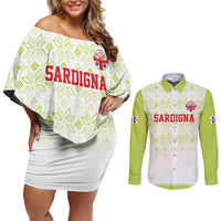 Custom Sardinia Football Couples Matching Off Shoulder Short Dress and Long Sleeve Button Shirt Sardigna Sporty Style