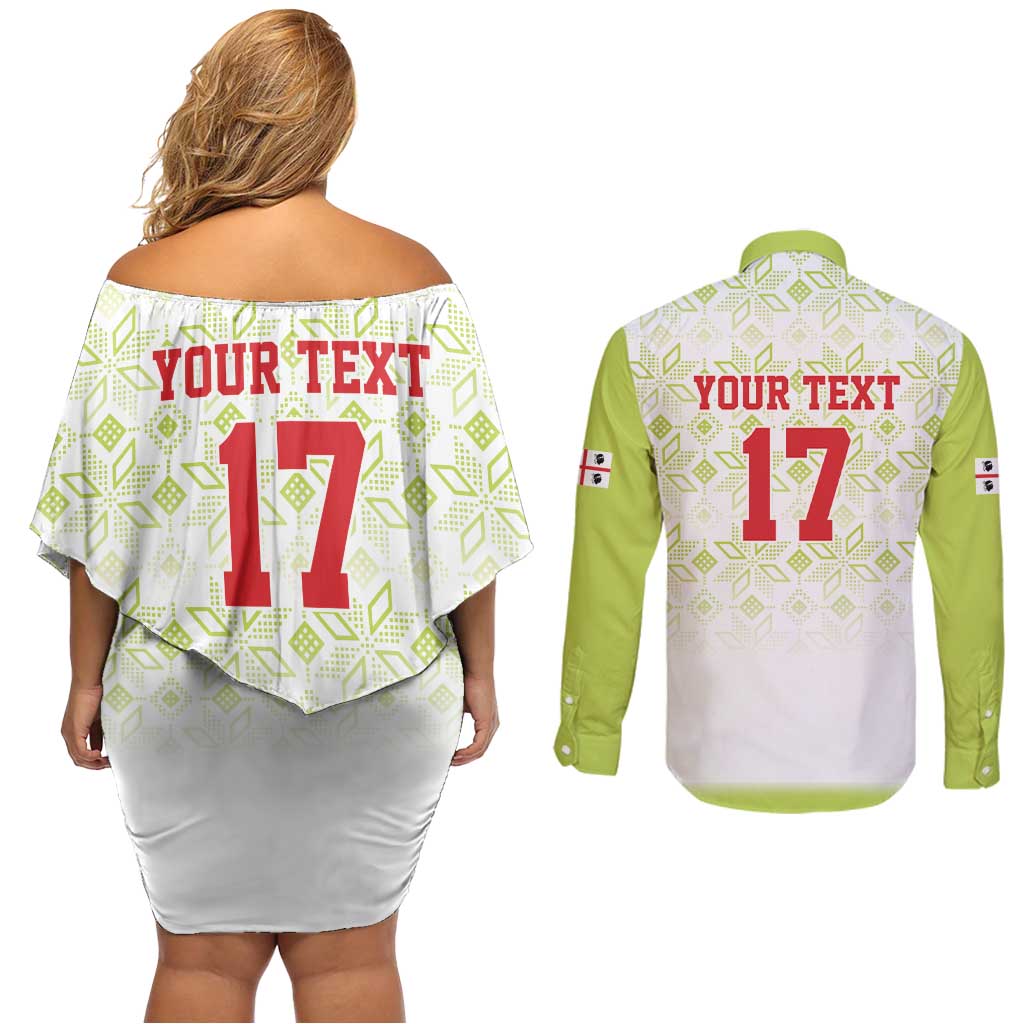 Custom Sardinia Football Couples Matching Off Shoulder Short Dress and Long Sleeve Button Shirt Sardigna Sporty Style