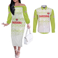 Custom Sardinia Football Couples Matching Off The Shoulder Long Sleeve Dress and Long Sleeve Button Shirt Sardigna Sporty Style