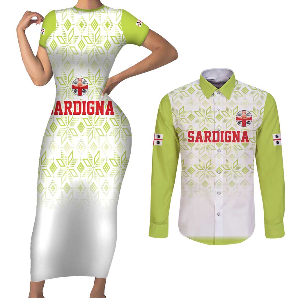 Custom Sardinia Football Couples Matching Short Sleeve Bodycon Dress and Long Sleeve Button Shirt Sardigna Sporty Style
