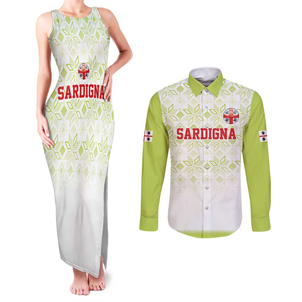 Custom Sardinia Football Couples Matching Tank Maxi Dress and Long Sleeve Button Shirt Sardigna Sporty Style