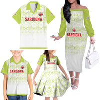 Custom Sardinia Football Family Matching Off The Shoulder Long Sleeve Dress and Hawaiian Shirt Sardigna Sporty Style