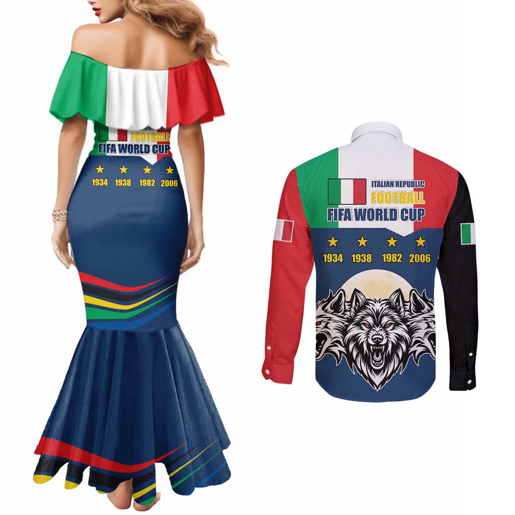 Italian Republic Football Couples Matching Mermaid Dress and Long Sleeve Button Shirt Gli Azzurri History Champion