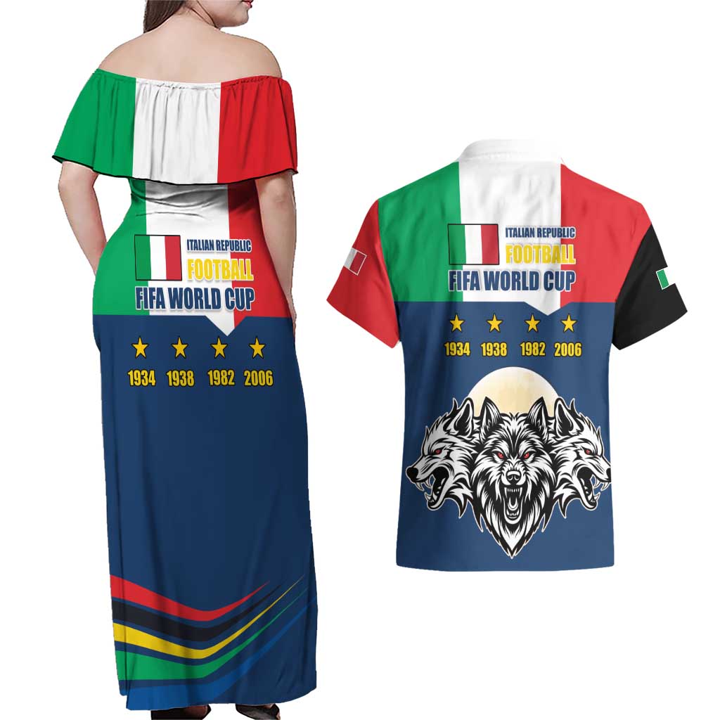 Italian Republic Football Couples Matching Off Shoulder Maxi Dress and Hawaiian Shirt Gli Azzurri History Champion
