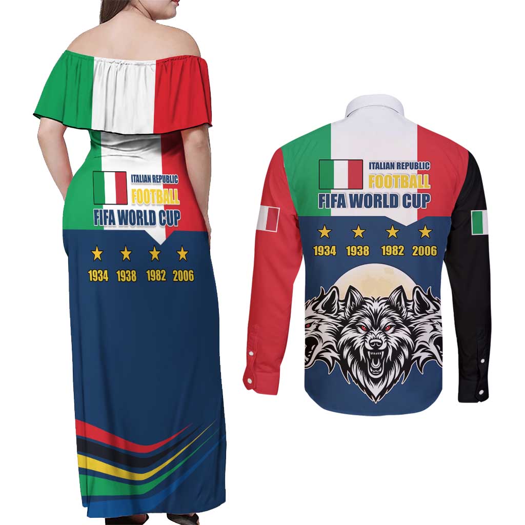 Italian Republic Football Couples Matching Off Shoulder Maxi Dress and Long Sleeve Button Shirt Gli Azzurri History Champion