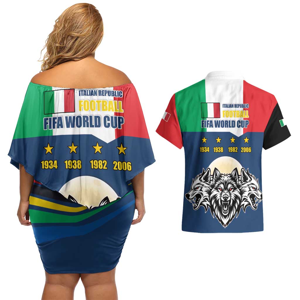 Italian Republic Football Couples Matching Off Shoulder Short Dress and Hawaiian Shirt Gli Azzurri History Champion