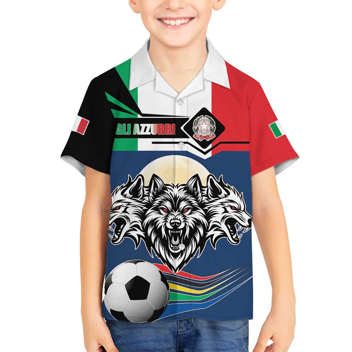 Italian Republic Football Family Matching Off The Shoulder Long Sleeve Dress and Hawaiian Shirt Gli Azzurri History Champion