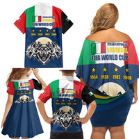 Italian Republic Football Family Matching Off Shoulder Short Dress and Hawaiian Shirt Gli Azzurri History Champion