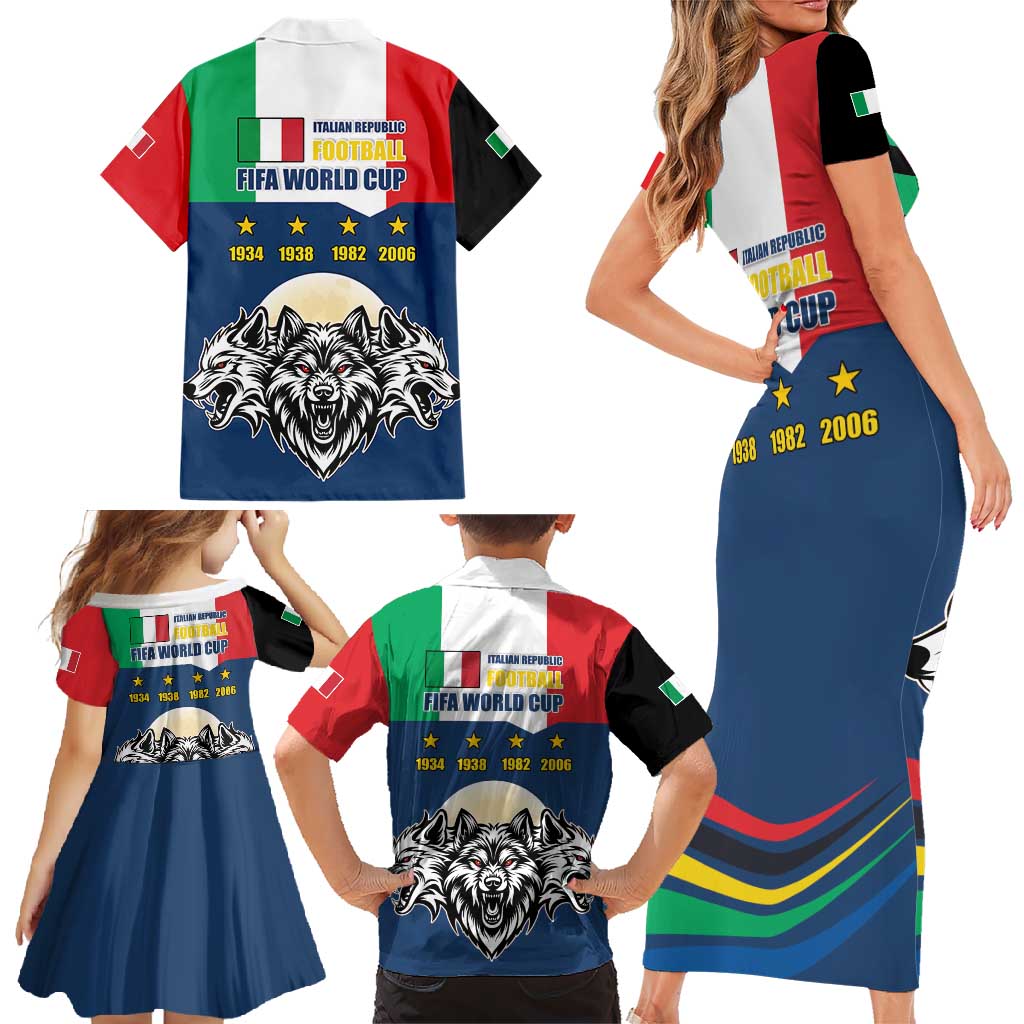 Italian Republic Football Family Matching Short Sleeve Bodycon Dress and Hawaiian Shirt Gli Azzurri History Champion
