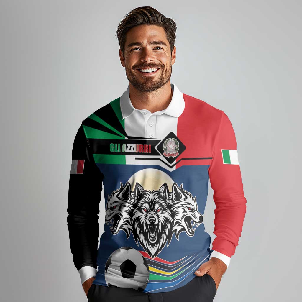 Italian Republic Football Long Sleeve Polo Shirt Gli Azzurri History Champion