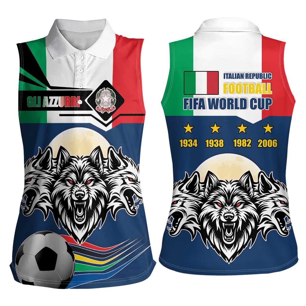 Italian Republic Football Women Sleeveless Polo Shirt Gli Azzurri History Champion