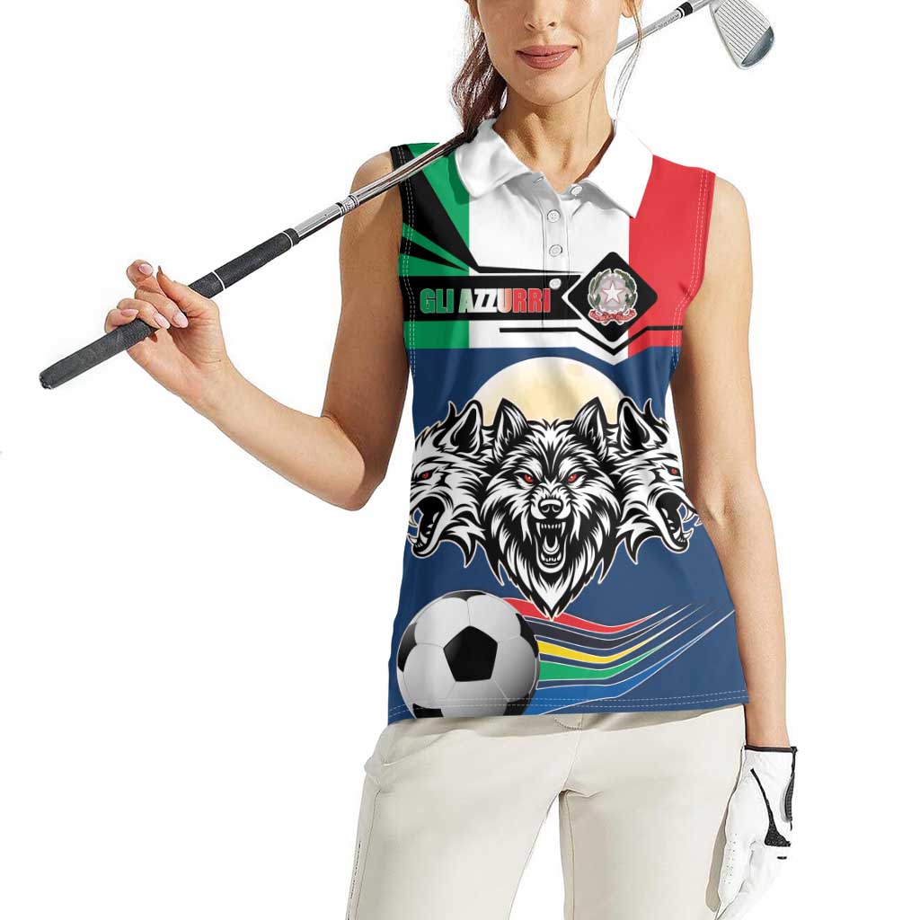 Italian Republic Football Women Sleeveless Polo Shirt Gli Azzurri History Champion