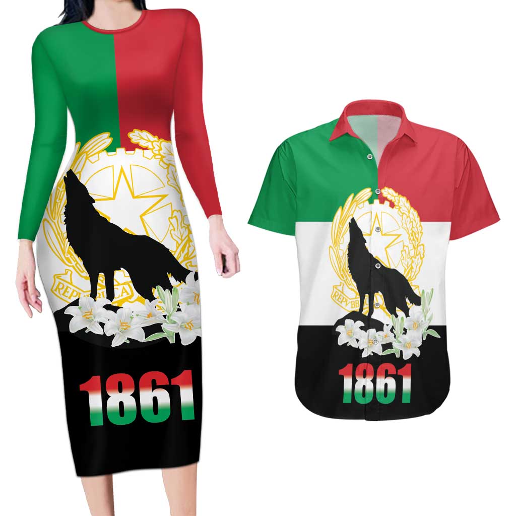 Italian Republic Anniversary of the Unification Couples Matching Long Sleeve Bodycon Dress and Hawaiian Shirt Anniversario dellUnita d'Italia