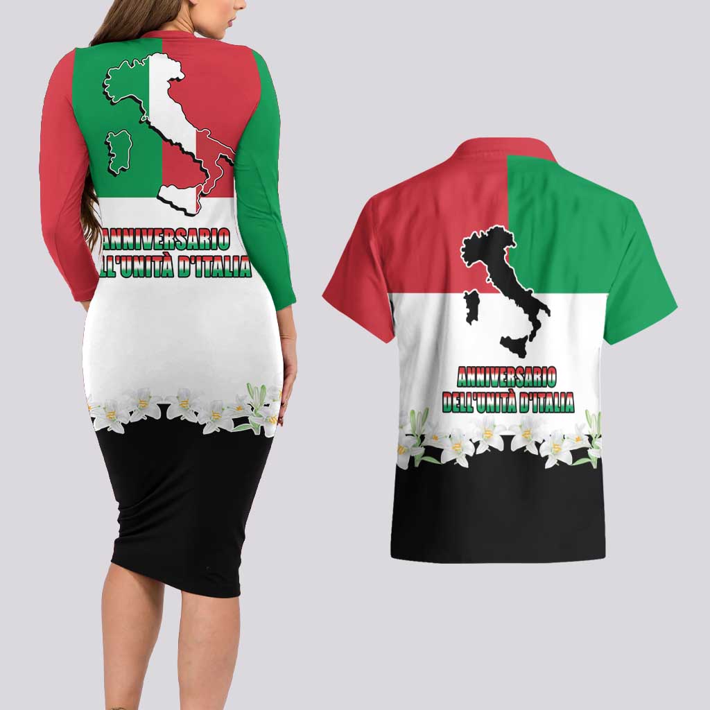 Italian Republic Anniversary of the Unification Couples Matching Long Sleeve Bodycon Dress and Hawaiian Shirt Anniversario dellUnita d'Italia