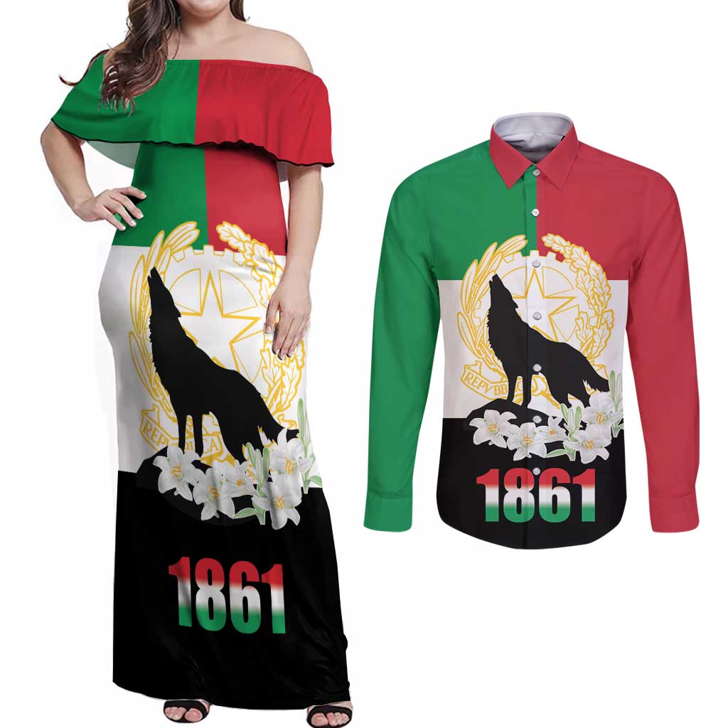 Italian Republic Anniversary of the Unification Couples Matching Off Shoulder Maxi Dress and Long Sleeve Button Shirt Anniversario dellUnita d'Italia