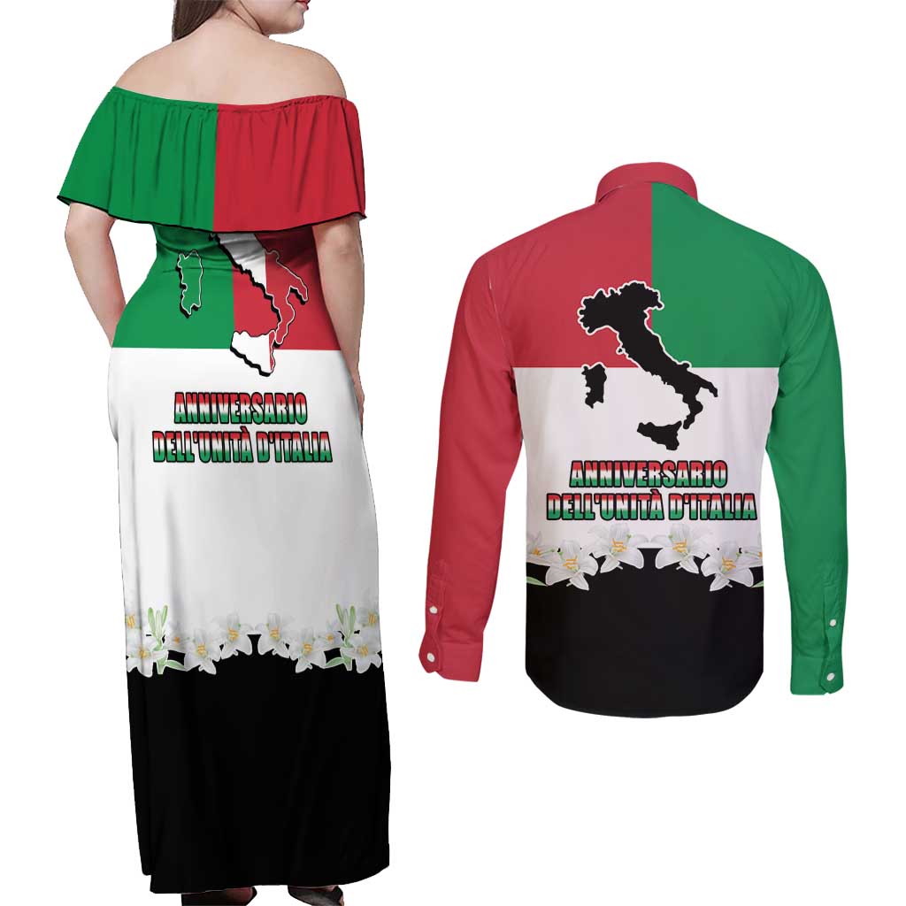 Italian Republic Anniversary of the Unification Couples Matching Off Shoulder Maxi Dress and Long Sleeve Button Shirt Anniversario dellUnita d'Italia