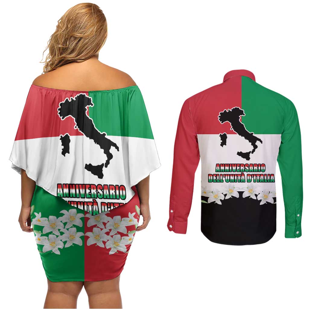 Italian Republic Anniversary of the Unification Couples Matching Off Shoulder Short Dress and Long Sleeve Button Shirt Anniversario dellUnita d'Italia