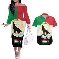 Italian Republic Anniversary of the Unification Couples Matching Off The Shoulder Long Sleeve Dress and Hawaiian Shirt Anniversario dellUnita d'Italia