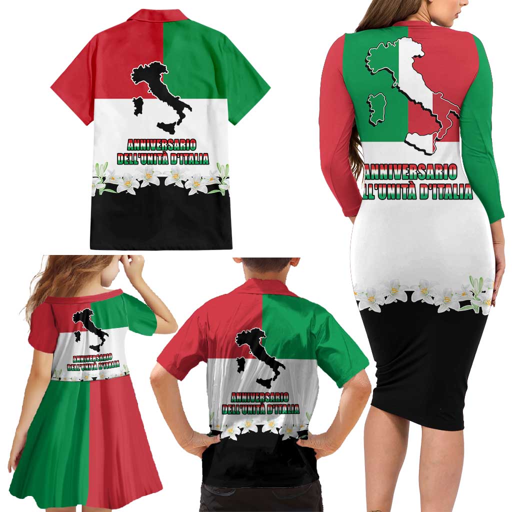 Italian Republic Anniversary of the Unification Family Matching Long Sleeve Bodycon Dress and Hawaiian Shirt Anniversario dellUnita d'Italia