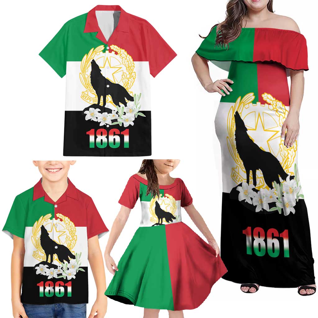 Italian Republic Anniversary of the Unification Family Matching Off Shoulder Maxi Dress and Hawaiian Shirt Anniversario dellUnita d'Italia