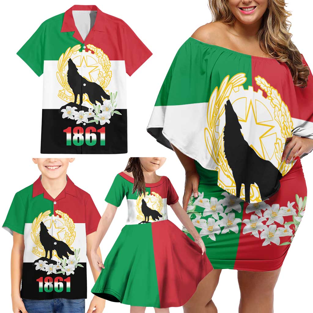 Italian Republic Anniversary of the Unification Family Matching Off Shoulder Short Dress and Hawaiian Shirt Anniversario dellUnita d'Italia