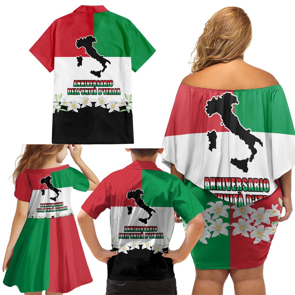 Italian Republic Anniversary of the Unification Family Matching Off Shoulder Short Dress and Hawaiian Shirt Anniversario dellUnita d'Italia