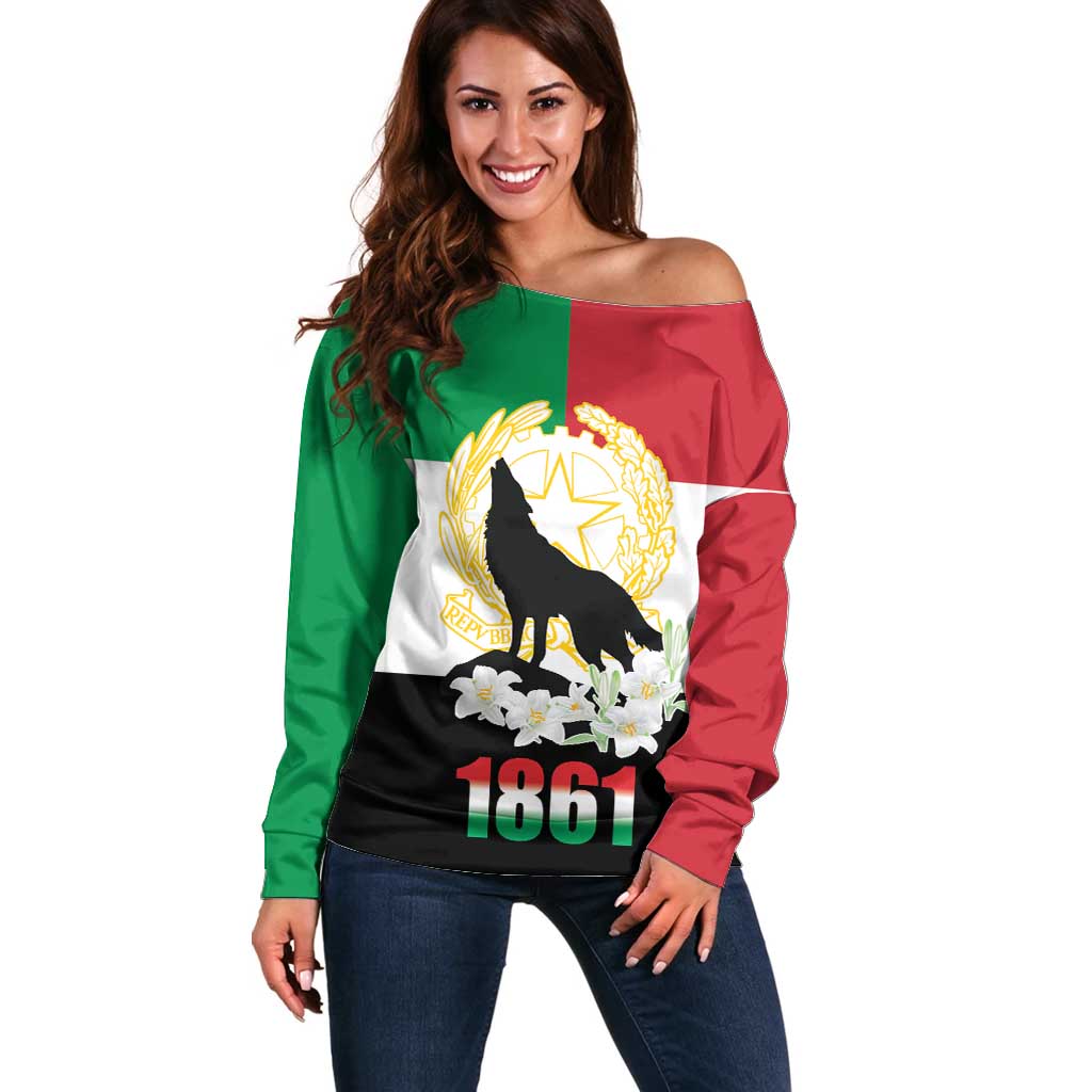Italian Republic Anniversary of the Unification Off Shoulder Sweater Anniversario dellUnita d'Italia