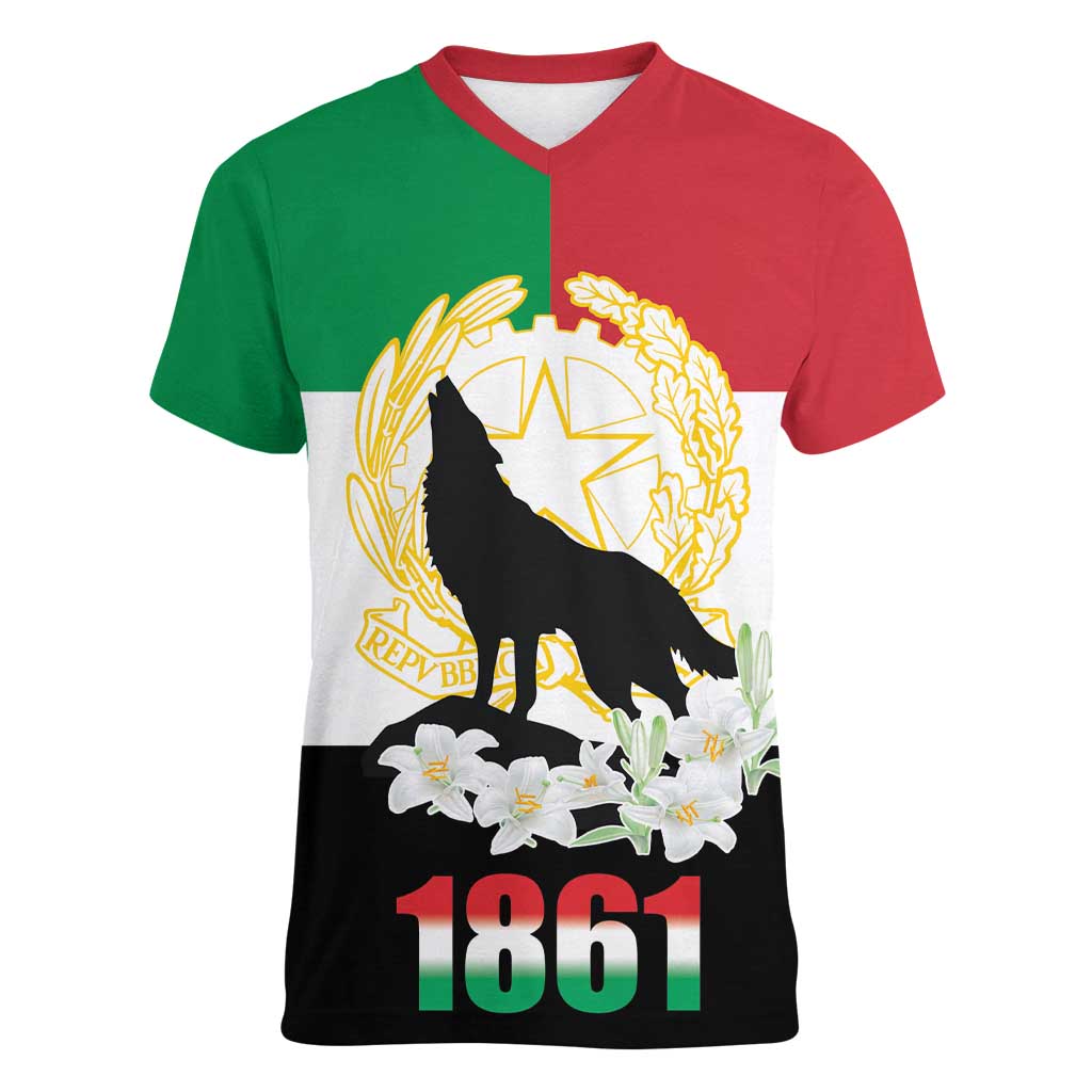 Italian Republic Anniversary of the Unification Women V-Neck T-Shirt Anniversario dellUnita d'Italia