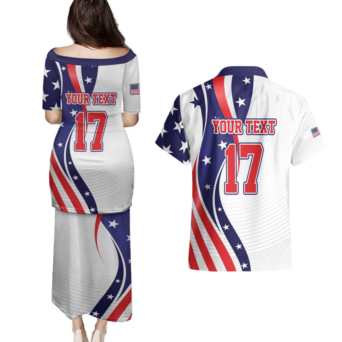 Custom United States Ice Hockey Go Champions Couples Matching Puletasi and Hawaiian Shirt Team USA Eagle Mascot Style