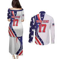 Custom United States Ice Hockey Go Champions Couples Matching Puletasi and Long Sleeve Button Shirt Team USA Eagle Mascot Style