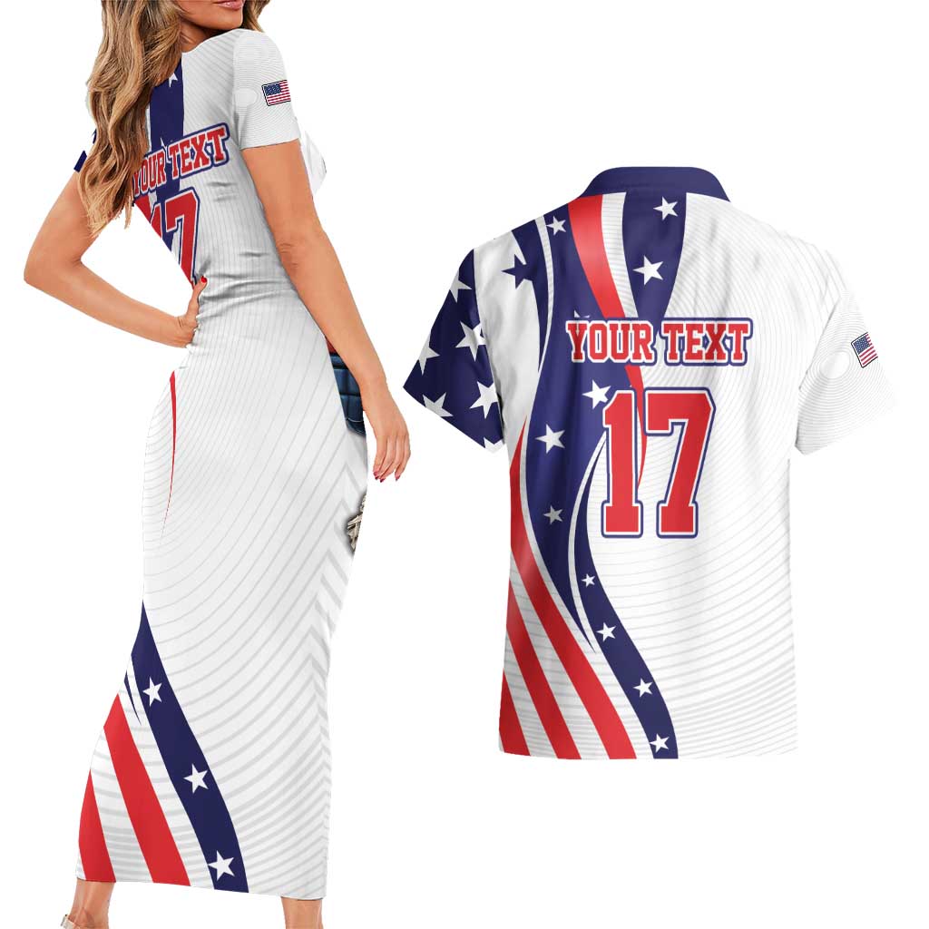 Custom United States Ice Hockey Go Champions Couples Matching Short Sleeve Bodycon Dress and Hawaiian Shirt Team USA Eagle Mascot Style