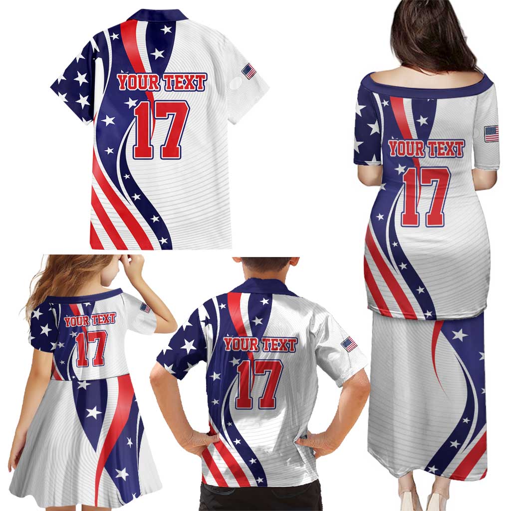 Custom United States Ice Hockey Go Champions Family Matching Puletasi and Hawaiian Shirt Team USA Eagle Mascot Style