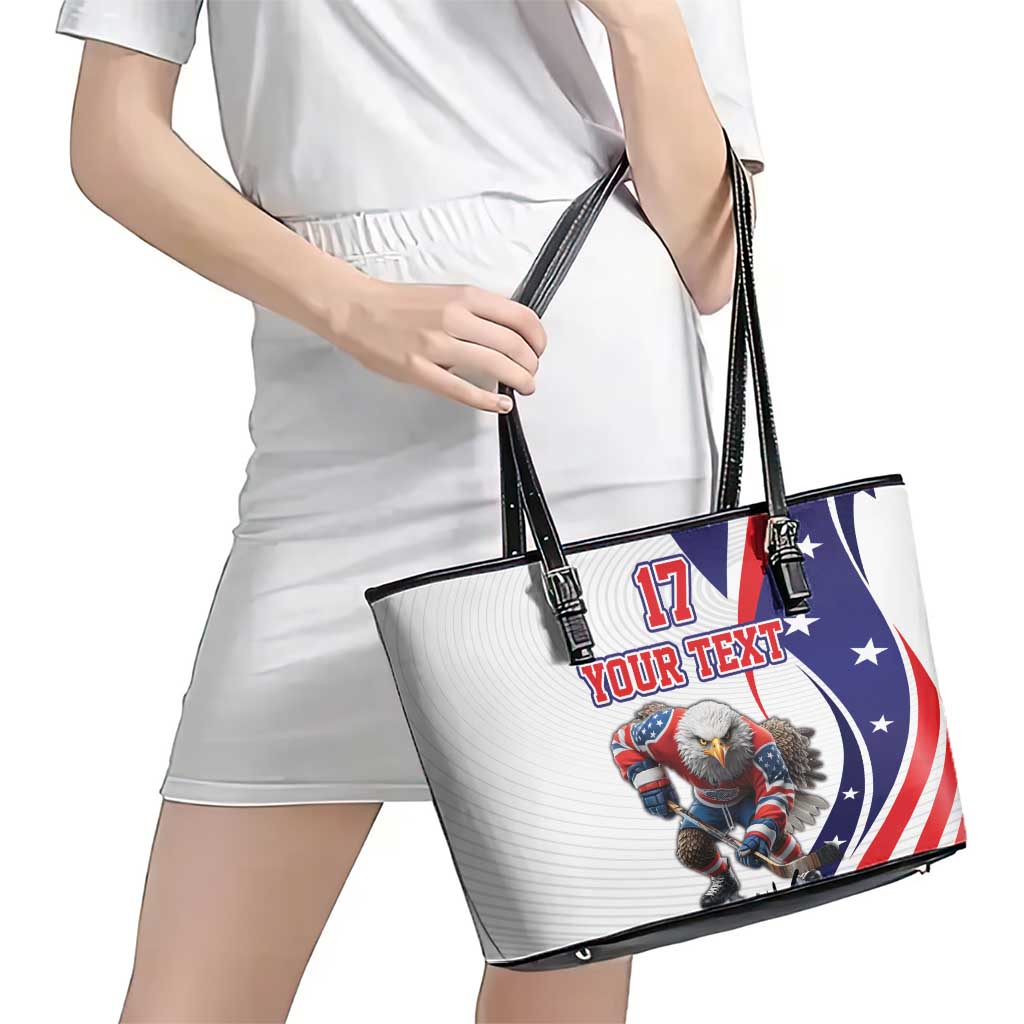 Custom United States Ice Hockey Go Champions Leather Tote Bag Team USA Eagle Mascot Style