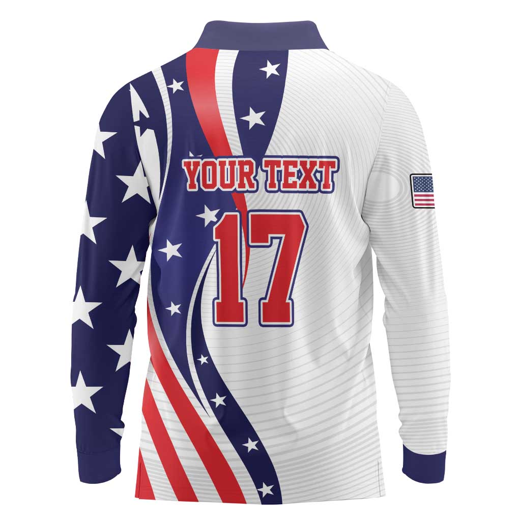 Custom United States Ice Hockey Go Champions Long Sleeve Polo Shirt Team USA Eagle Mascot Style